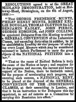 Birmingham delegates elected to attend the Chartist 1839 National Convention 