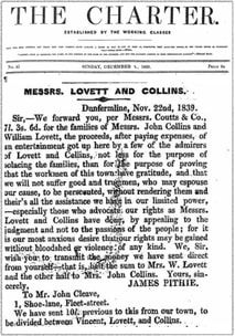 The Charter Newpaper.  Donations to Chartists Lovett and Collins
