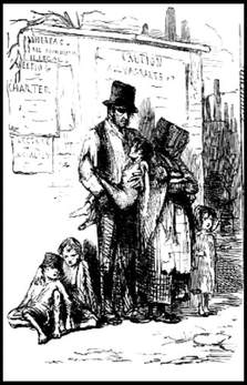 The poor in 1848 in United Kingdom.  Chartist poster on a wall.